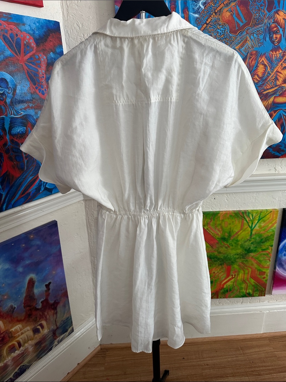 Zara White Button-Front Short Sleeve Dress - Picture 5 of 8